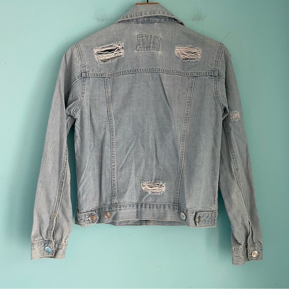 Forever 21 Y2K Ripped Thrashed Light Wash Denim Trucker Jacket S Freddy Krueger - Picture 4 of 5